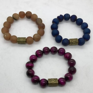 Men's Natural Stone Bracelet with 12MM Stones and Egyptian Focal Point