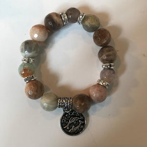 Moonstone and Agate Bracelet with Zodiac Charm