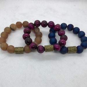 Men's Natural Stone Bracelet with 12MM Stones and Egyptian Focal Point